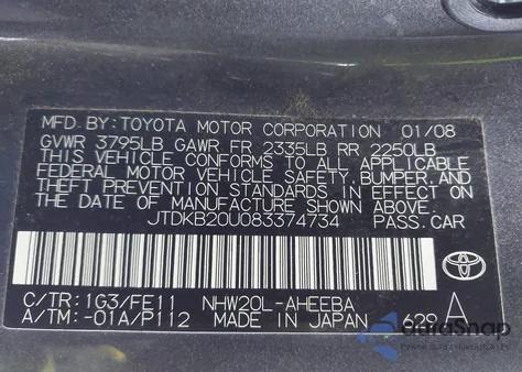 2008 Toyota Prius from USA, damaged, VIN JTDKB20U083374734